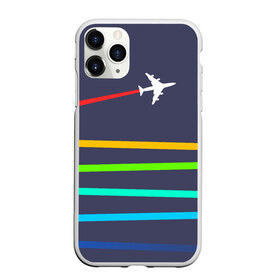 Чехол для iPhone 11 Pro матовый с принтом В небо , Силикон |  | абстракция | авиация | неон | полосы | самолет