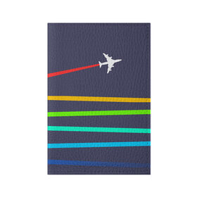 Обложка для паспорта матовая кожа с принтом В небо , натуральная матовая кожа | размер 19,3 х 13,7 см; прозрачные пластиковые крепления | абстракция | авиация | неон | полосы | самолет