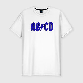 Мужская футболка хлопок Slim с принтом ABCD надпись , 92% хлопок, 8% лайкра | приталенный силуэт, круглый вырез ворота, длина до линии бедра, короткий рукав | Тематика изображения на принте: abcd | ac dc | acdc | band | logo | metal | music | rock | алфавит | буквы | имитация | леттеринг | лого | металл | музыка | надпись | пародия | рок | синий