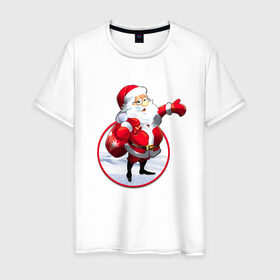 Мужская футболка хлопок с принтом Санта Клаус , 100% хлопок | прямой крой, круглый вырез горловины, длина до линии бедер, слегка спущенное плечо. | 