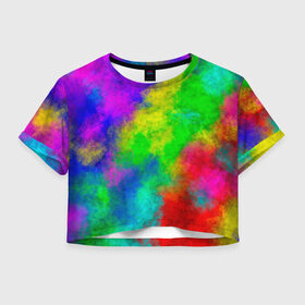 Женская футболка Crop-top 3D с принтом Multicolored , 100% полиэстер | круглая горловина, длина футболки до линии талии, рукава с отворотами | Тематика изображения на принте: abstract | colorful | holi | neon | pattern | rainbow | texture | абстракция | граффити | дым | искусство | кислота | кислотный | краска | красочный | микс | неоновый | облака | радуга | радужный | текстура | туман | узор | холи