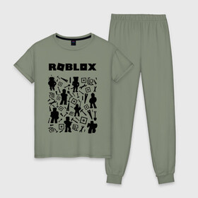 Женская пижама хлопок с принтом ROBLOX , 100% хлопок | брюки и футболка прямого кроя, без карманов, на брюках мягкая резинка на поясе и по низу штанин | piggy | roblox | roblox games | roblox piggy | игра роблокс | пигги. | роблокс | роблокс пигги | робукс