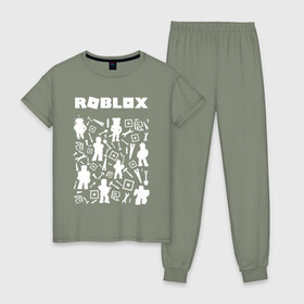Женская пижама хлопок с принтом ROBLOX , 100% хлопок | брюки и футболка прямого кроя, без карманов, на брюках мягкая резинка на поясе и по низу штанин | piggy | roblox | roblox games | roblox piggy | игра роблокс | пигги. | роблокс | роблокс пигги | робукс