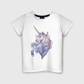 Детская футболка хлопок с принтом Красивый единорог , 100% хлопок | круглый вырез горловины, полуприлегающий силуэт, длина до линии бедер | арт | единорог | конь | лошадь | мистическая лошадь | мистический конь | нежный единорог | рисунок | рог