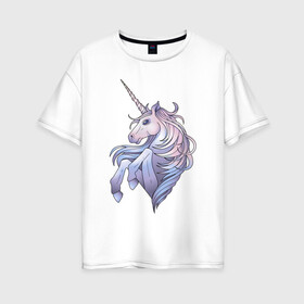 Женская футболка хлопок Oversize с принтом Красивый единорог , 100% хлопок | свободный крой, круглый ворот, спущенный рукав, длина до линии бедер
 | арт | единорог | конь | лошадь | мистическая лошадь | мистический конь | нежный единорог | рисунок | рог