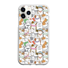 Чехол для iPhone 11 Pro Max матовый с принтом Большая семья котиков , Силикон |  | bow | cat | scarf | spots | бант | косынка | кот | полоски | пятна | улыбки | шапка | шарф