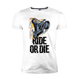 Мужская футболка хлопок Slim с принтом Ride or die , 92% хлопок, 8% лайкра | приталенный силуэт, круглый вырез ворота, длина до линии бедра, короткий рукав | Тематика изображения на принте: flame | motorcycle | skull | speed | мотоцикл | пламя | скорость | череп
