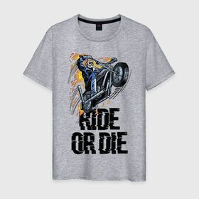Мужская футболка хлопок с принтом Ride or die , 100% хлопок | прямой крой, круглый вырез горловины, длина до линии бедер, слегка спущенное плечо. | Тематика изображения на принте: flame | motorcycle | skull | speed | мотоцикл | пламя | скорость | череп
