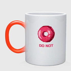 Кружка хамелеон с принтом Пончик DO NOT , керамика | меняет цвет при нагревании, емкость 330 мл | donut | food | pink | еда | игра слов | пончик | розовый