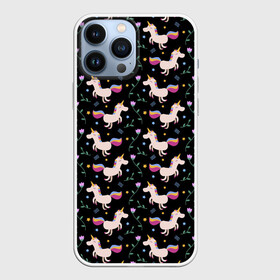 Чехол для iPhone 13 Pro Max с принтом Unicorns pattern ,  |  | Тематика изображения на принте: flower | hoofs | horn | leaf | mane | pattern | star | unicorn | грива | единорог | звезда | копыта | лист | рог | узор | цветок