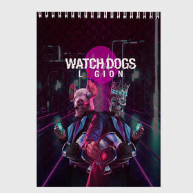 Скетчбук с принтом Watch Dogs: Legion , 100% бумага
 | 48 листов, плотность листов — 100 г/м2, плотность картонной обложки — 250 г/м2. Листы скреплены сверху удобной пружинной спиралью | будущее | киберпанк | маски | череп