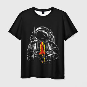 Мужская футболка 3D с принтом Космонавт , 100% полиэфир | прямой крой, круглый вырез горловины, длина до линии бедер | art | astronaut | cosmonaut | man | rocket | shuttle | space | арт | астронавт | космонавт | космос | ракета | человек | шаттл