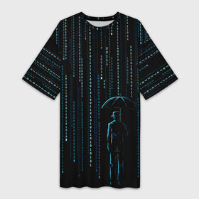 Платье-футболка 3D с принтом Двоичный дождь, матрица ,  |  | 1 | banksy | matrix | бэнкси | двоичный код | дожди | дождливая погода | дождь | матрица | программма