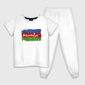 Детская пижама хлопок с принтом Азербайджан , 100% хлопок |  брюки и футболка прямого кроя, без карманов, на брюках мягкая резинка на поясе и по низу штанин
 | Тематика изображения на принте: azerbaijan | baku | азер | азербайджан | баку | герб | страна | флаг