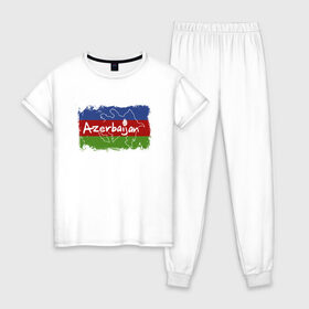 Женская пижама хлопок с принтом Азербайджан , 100% хлопок | брюки и футболка прямого кроя, без карманов, на брюках мягкая резинка на поясе и по низу штанин | azerbaijan | baku | азер | азербайджан | баку | герб | страна | флаг
