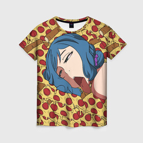 Женская футболка 3D с принтом АХЕГАО ПИЦЦА , 100% полиэфир ( синтетическое хлопкоподобное полотно) | прямой крой, круглый вырез горловины, длина до линии бедер | ahegao | anime | pizza | аниме | ахегао | пицца