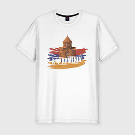 Мужская футболка хлопок Slim с принтом Армения , 92% хлопок, 8% лайкра | приталенный силуэт, круглый вырез ворота, длина до линии бедра, короткий рукав | Тематика изображения на принте: armenia | арарат | армения | герб | горы | лев | страна | флаг | шашлык
