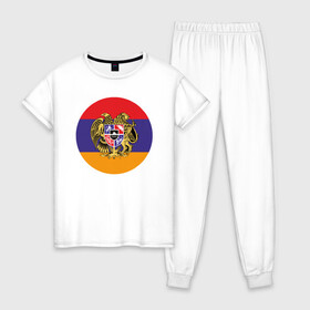Женская пижама хлопок с принтом Армения , 100% хлопок | брюки и футболка прямого кроя, без карманов, на брюках мягкая резинка на поясе и по низу штанин | armenia | арарат | армения | герб | горы | лев | страна | флаг | шашлык