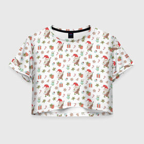Женская футболка Crop-top 3D с принтом Merry Christmas , 100% полиэстер | круглая горловина, длина футболки до линии талии, рукава с отворотами | 