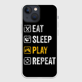 Чехол для iPhone 13 mini с принтом Eat. Sleep. Play. Repeat ,  |  | art | food | gamepad | games | inscription | joystick | schedule | sleep | text | арт | джойстик | еда | игры | надпись | расписание | сон | текст