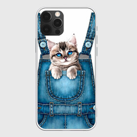 Чехол для iPhone 12 Pro Max с принтом КОТЕНОК В КАРМАНЕ , Силикон |  | Тематика изображения на принте: cat | барсик | девочкам | джинсы | карман | киса | комбинезон | костюм | кот | котенок | котик | кошка | красиво | мило | мяу | одежда