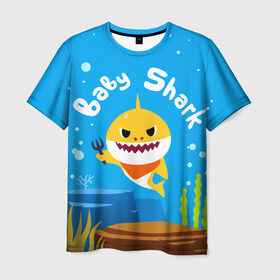 Мужская футболка 3D с принтом Baby Shark , 100% полиэфир | прямой крой, круглый вырез горловины, длина до линии бедер | Тематика изображения на принте: babyshark | babysharkchallenge | babysharkdance | акулёнок | детскаяпесенка | семьяакул