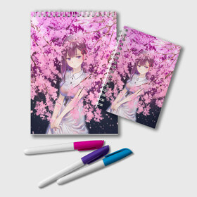 Блокнот с принтом SAKURA , 100% бумага | 48 листов, плотность листов — 60 г/м2, плотность картонной обложки — 250 г/м2. Листы скреплены удобной пружинной спиралью. Цвет линий — светло-серый
 | anime | girl | love | весна | девочка | девушка | дерево | любовь | милашка | милая | сакура | цветы