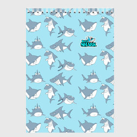 Скетчбук с принтом Baby Shark , 100% бумага
 | 48 листов, плотность листов — 100 г/м2, плотность картонной обложки — 250 г/м2. Листы скреплены сверху удобной пружинной спиралью | baby shark | акул | детская | песенка | семью | танцевальный | флешмоб