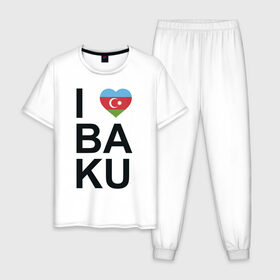 Мужская пижама хлопок с принтом Baku , 100% хлопок | брюки и футболка прямого кроя, без карманов, на брюках мягкая резинка на поясе и по низу штанин
 | Тематика изображения на принте: azerbaijan | baku | азербайджан | баку | герб | флаг