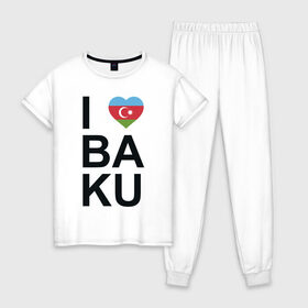 Женская пижама хлопок с принтом Baku , 100% хлопок | брюки и футболка прямого кроя, без карманов, на брюках мягкая резинка на поясе и по низу штанин | azerbaijan | baku | азербайджан | баку | герб | флаг
