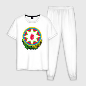 Мужская пижама хлопок с принтом Азербайджан , 100% хлопок | брюки и футболка прямого кроя, без карманов, на брюках мягкая резинка на поясе и по низу штанин
 | Тематика изображения на принте: azerbaijan | baku | азербайджан | баку | герб | флаг