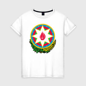 Женская футболка хлопок с принтом Азербайджан , 100% хлопок | прямой крой, круглый вырез горловины, длина до линии бедер, слегка спущенное плечо | azerbaijan | baku | азербайджан | баку | герб | флаг