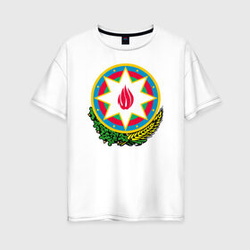 Женская футболка хлопок Oversize с принтом Азербайджан , 100% хлопок | свободный крой, круглый ворот, спущенный рукав, длина до линии бедер
 | azerbaijan | baku | азербайджан | баку | герб | флаг