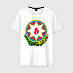 Мужская футболка хлопок с принтом Азербайджан , 100% хлопок | прямой крой, круглый вырез горловины, длина до линии бедер, слегка спущенное плечо. | azerbaijan | baku | азербайджан | баку | герб | флаг