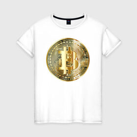 Женская футболка хлопок с принтом Биткоин (bitcoin) , 100% хлопок | прямой крой, круглый вырез горловины, длина до линии бедер, слегка спущенное плечо | bitcoin | bitcoin news | bitcoin news today | bitcoin price | bitcoin price prediction | bitcoin trading | btc | btc news | btc price | btc today | crypto | crypto news | cryptocurrency