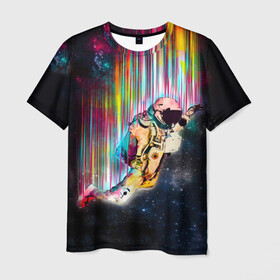 Мужская футболка 3D с принтом Космонавт , 100% полиэфир | прямой крой, круглый вырез горловины, длина до линии бедер | 2021 | астронавт | астроном | в космосе | вселенная | галактика | гот | звезда | земля | игра | космическая | космонавт | космос | кот | котик | красивая | модная | неон | новый год | планета | радуга | эмо