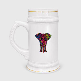 Кружка пивная с принтом Слон с орнаментом ,  керамика (Материал выдерживает высокую температуру, стоит избегать резкого перепада температур) |  объем 630 мл | животные | звери | орнамент | слон