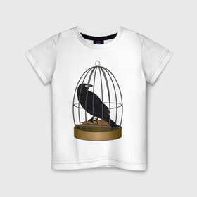 Детская футболка хлопок с принтом Ворона в клетке , 100% хлопок | круглый вырез горловины, полуприлегающий силуэт, длина до линии бедер | ворон | ворона в клетке | плица в клетке | черный