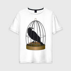 Женская футболка хлопок Oversize с принтом Ворона в клетке , 100% хлопок | свободный крой, круглый ворот, спущенный рукав, длина до линии бедер
 | ворон | ворона в клетке | плица в клетке | черный