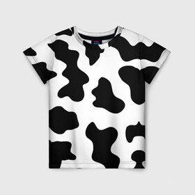 Детская футболка 3D с принтом Му-му , 100% гипоаллергенный полиэфир | прямой крой, круглый вырез горловины, длина до линии бедер, чуть спущенное плечо, ткань немного тянется | абстракция | бык | кожа коровы | корова | му му | пятна | черно белое | черно белые пятна