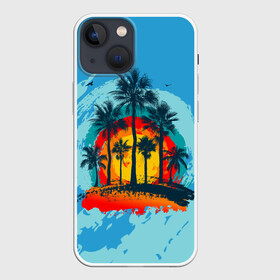 Чехол для iPhone 13 mini с принтом Море. Пальмы. Песок ,  |  | море | морские приключениясолнце | небо | отдых | пальмы | песок