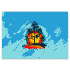 Поздравительная открытка с принтом Море. Пальмы. Песок , 100% бумага | плотность бумаги 280 г/м2, матовая, на обратной стороне линовка и место для марки
 | море | морские приключениясолнце | небо | отдых | пальмы | песок