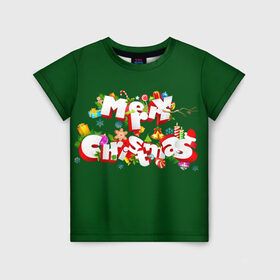 Детская футболка 3D с принтом Счастливого Рождества! , 100% гипоаллергенный полиэфир | прямой крой, круглый вырез горловины, длина до линии бедер, чуть спущенное плечо, ткань немного тянется | 