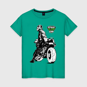 Женская футболка хлопок с принтом Kawasaki Ninja Cup , 100% хлопок | прямой крой, круглый вырез горловины, длина до линии бедер, слегка спущенное плечо | cup | engine | girl | helmet | motorcycle | power | двигатель | девушка | кубок | мотоцикл | мощь | шлем