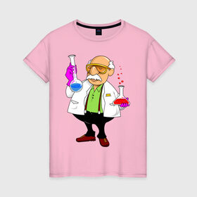 Женская футболка хлопок с принтом Химик , 100% хлопок | прямой крой, круглый вырез горловины, длина до линии бедер, слегка спущенное плечо | лаборант | научные открытия | опыты | пробирка | химик