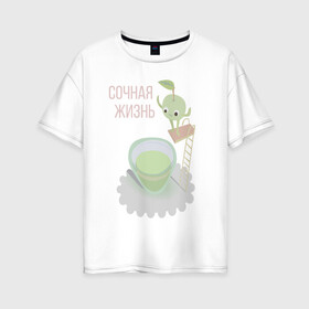 Женская футболка хлопок Oversize с принтом Яблоко вектор , 100% хлопок | свободный крой, круглый ворот, спущенный рукав, длина до линии бедер
 | веганство | лестница | молодость | персонаж | позитив | сок | сочный | сыроедение | трамплин | яблоко