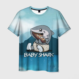 Мужская футболка 3D с принтом Baby Shark , 100% полиэфир | прямой крой, круглый вырез горловины, длина до линии бедер | Тематика изображения на принте: 