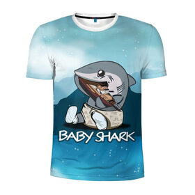 Мужская футболка 3D спортивная с принтом Baby Shark , 100% полиэстер с улучшенными характеристиками | приталенный силуэт, круглая горловина, широкие плечи, сужается к линии бедра | Тематика изображения на принте: 