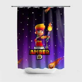 Штора 3D для ванной с принтом BRAWL STARS AMBER. , 100% полиэстер | плотность материала — 100 г/м2. Стандартный размер — 146 см х 180 см. По верхнему краю — пластиковые люверсы для креплений. В комплекте 10 пластиковых колец | 8 bit | amber | brawl stars | colette | crow | gale | leon | max | mecha | mecha crow | mr.p | sally leon | shark | tara | virus 8 bit | werewolf leon | акула | амбер | берли | бравл старс | ворон | коллет | макс | оборотень