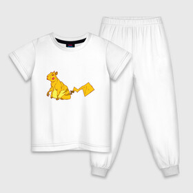 Детская пижама хлопок с принтом Пикачу , 100% хлопок |  брюки и футболка прямого кроя, без карманов, на брюках мягкая резинка на поясе и по низу штанин
 | аниме | капибара | пикачу | покемон | покемоны